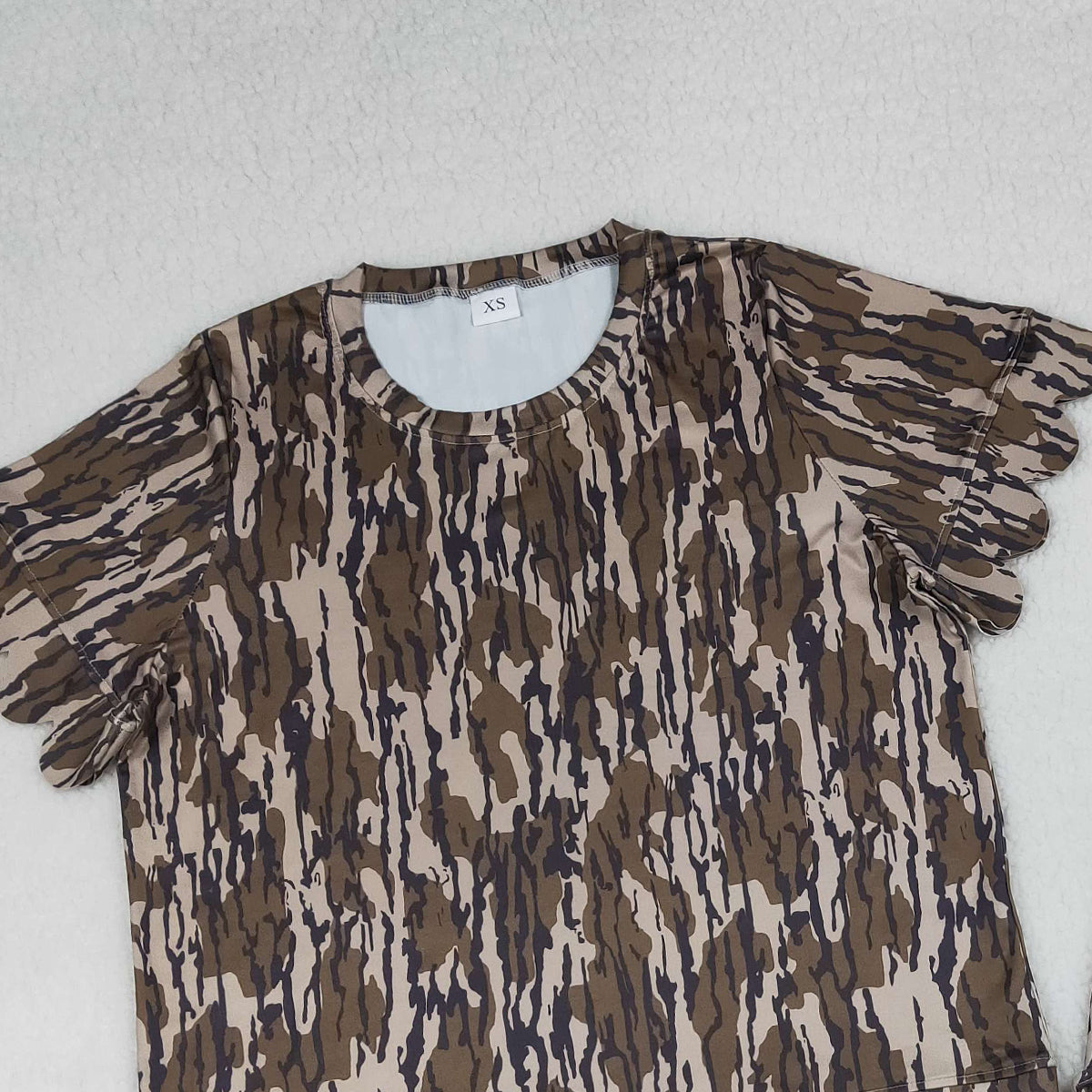 RTS NO MOQ GSSO3231 Adult Women's Camouflage Top with Short Scallop Clothes Set