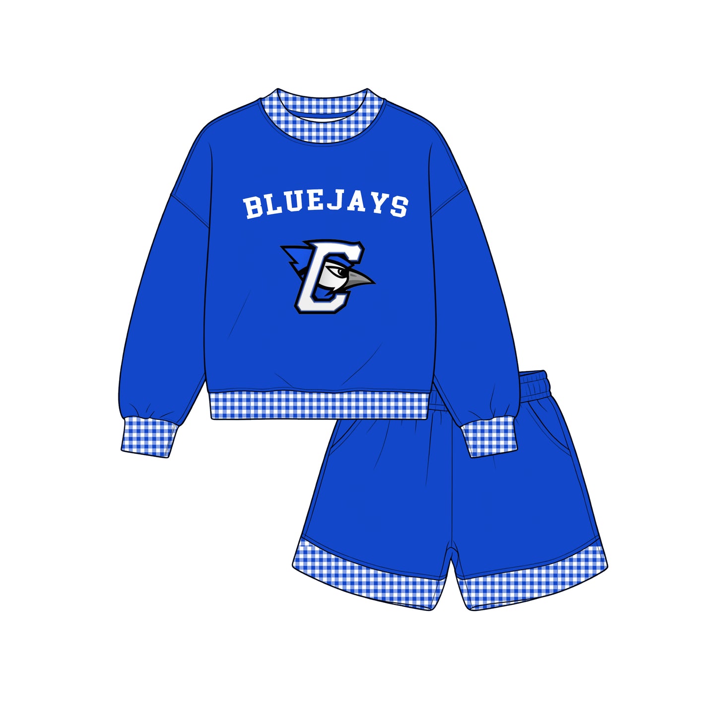 custom moq 5 mix size XY071605 Baby Kids Checked Long Sleeve Top Shorts Team Clothes Set
