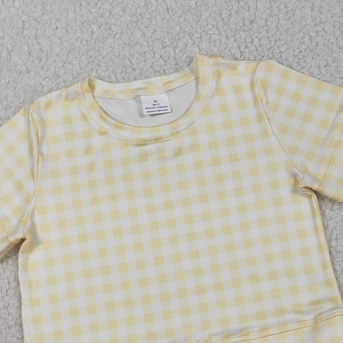 RTS NO MOQ GSSO3185 Baby Girls Short Sleeve Yellow Checked Shirt with Pockets Scallop Edge Shorts Outfit Set