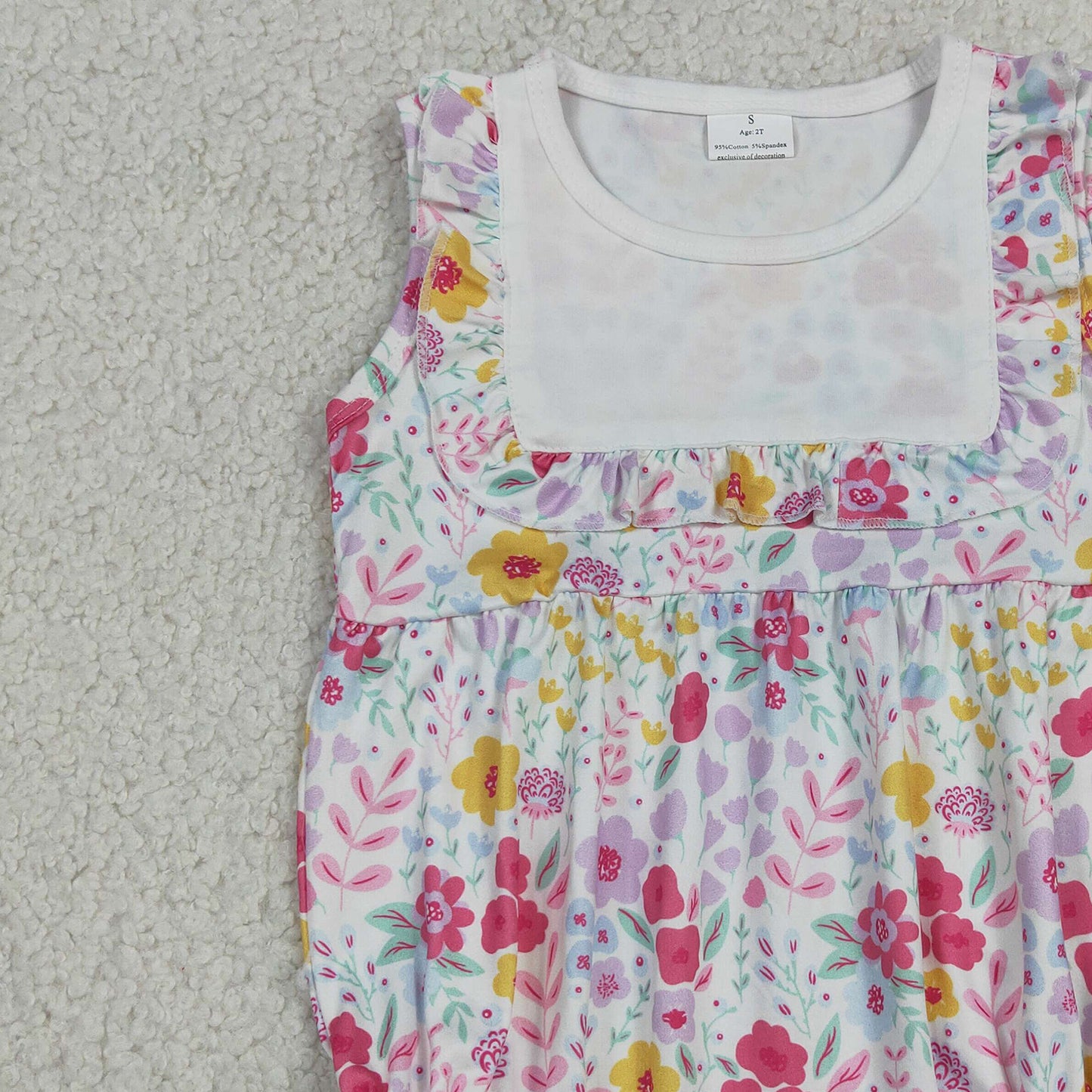 RTS NO MOQ milk silk SR4021 Baby Girls Sleeveless Ruffle Colorful Flowers Casual Rompers