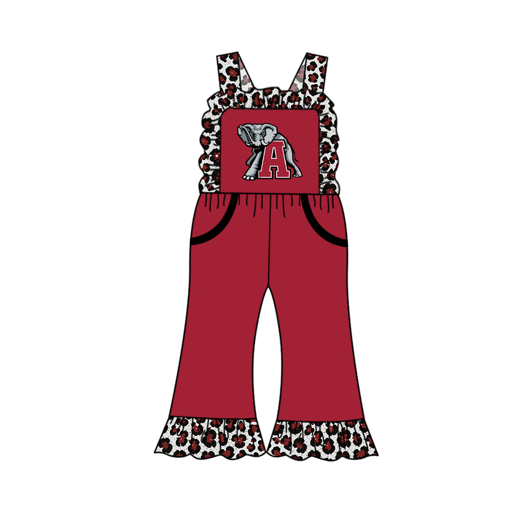 custom moq 5 mix size XY072305 Baby Girls Leopard Team Print Strap Jumpsuit