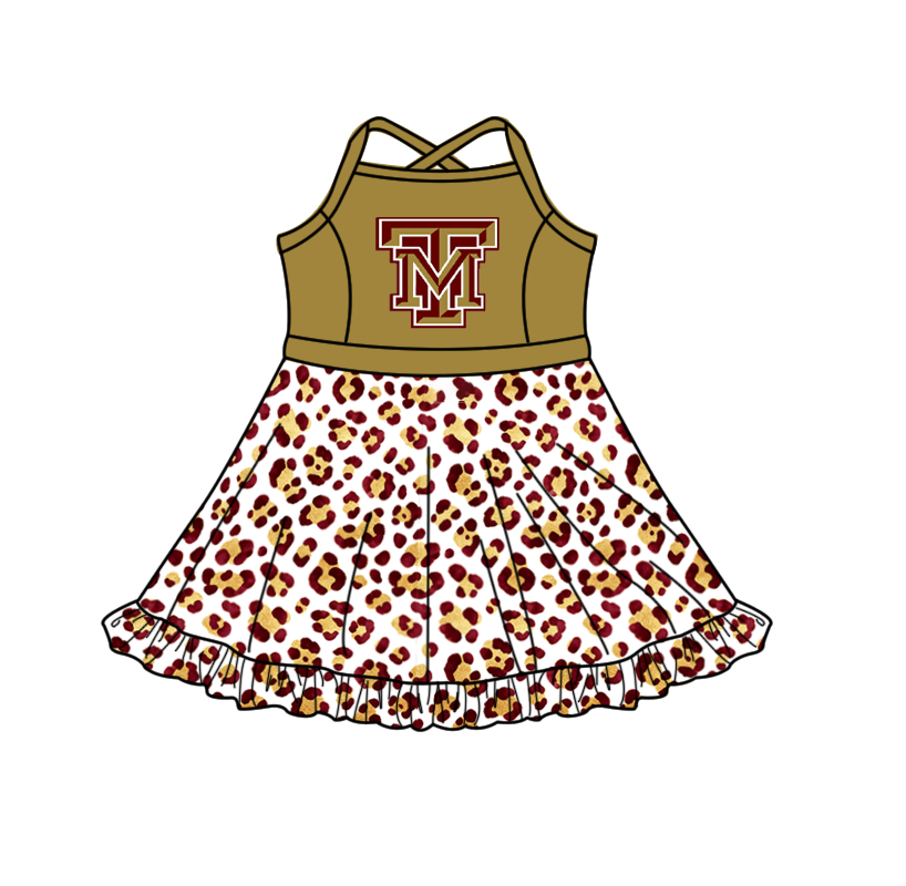 custom moq 5 mix size XY062705 Baby Girls Leopard Print Strap Knee Length Skort Yoga Active Dress