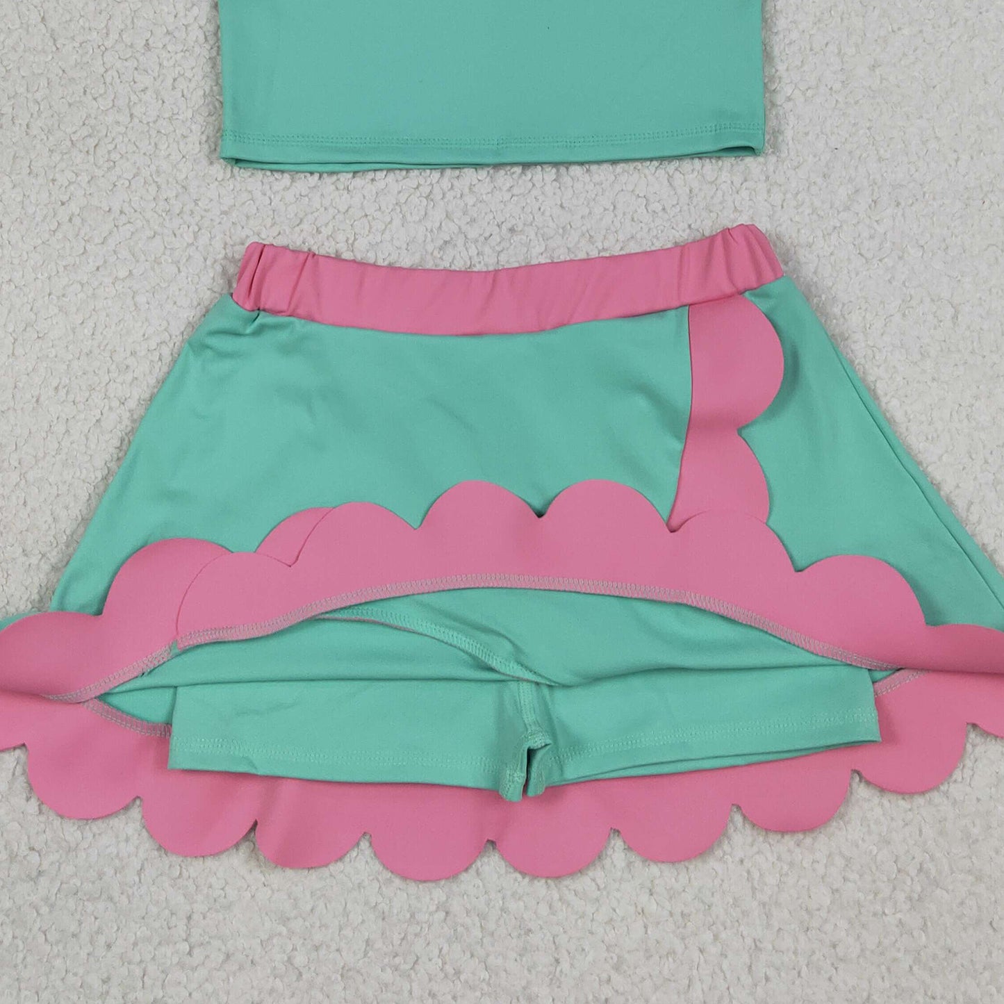 RTS NO MOQ yoga fabric cotton GSD4012 Yoga Baby Girls Cute Sleeveless Light Blue Vest Scallop Skirt Yoga Set