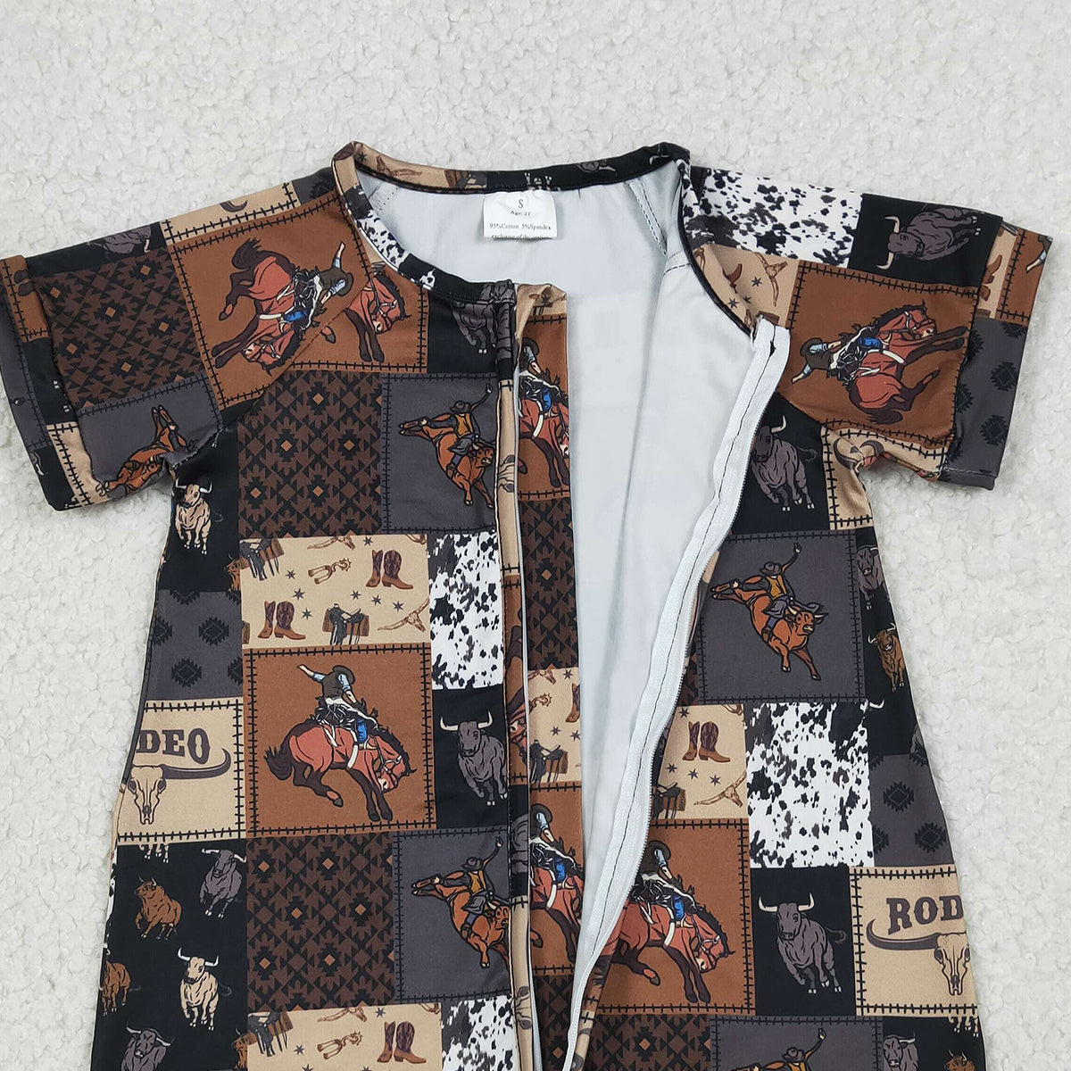 RTS NO MOQ SR3545 Baby Boys Western Zipper Rompers Horse Rodeos Aztec Checked Print Cute Baby Outfit