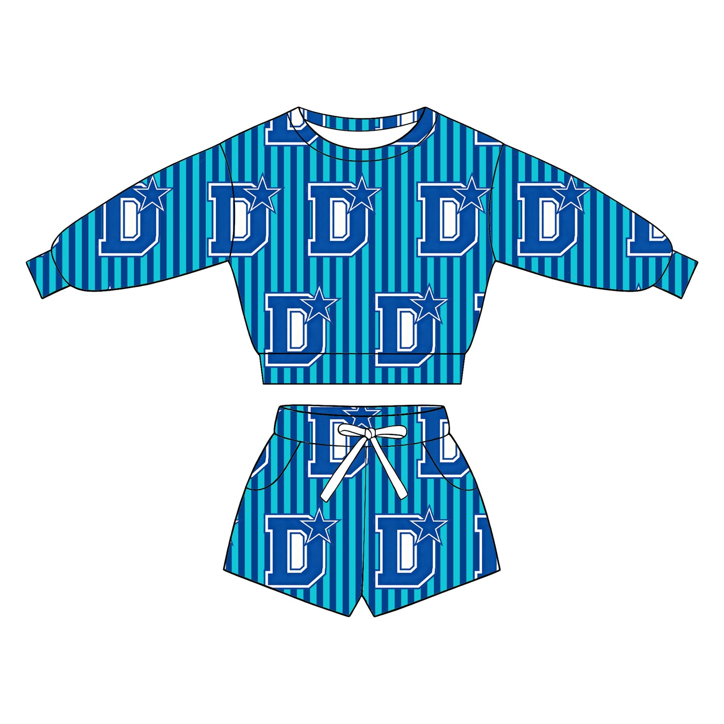 custom moq 5 mix size XY070105 Baby Kids Stripe Long Sleeve Crew Neck Top Drawstring Shorts Team Outfit Set