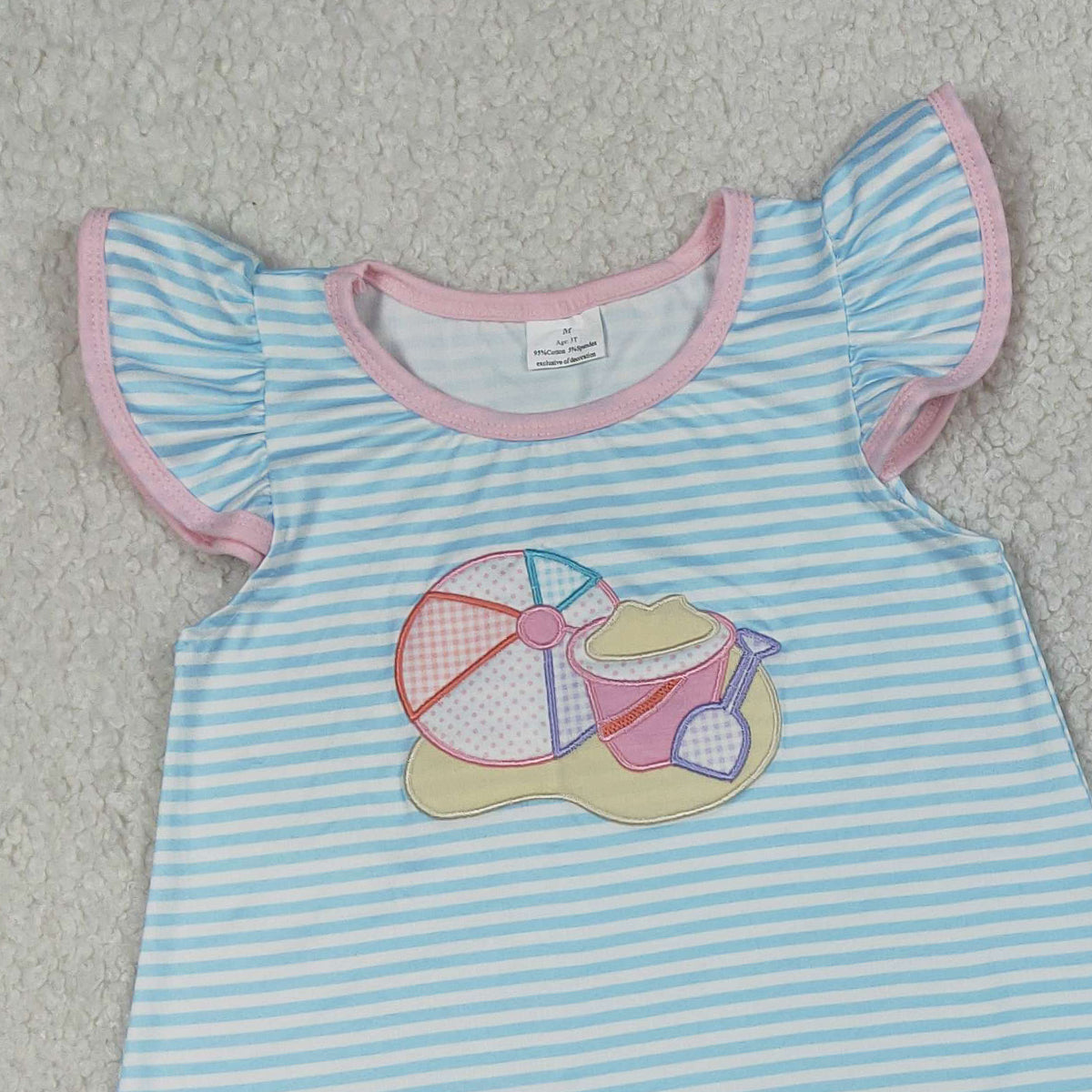 RTS NO MOQ GSSO3109 Baby Girls Blue Stripe Tunic And Shorts Set with Pockets Embroidery for Little Girls