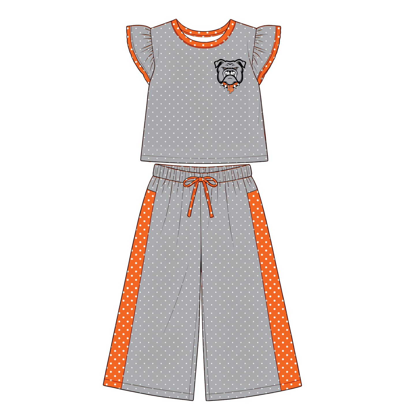 custom moq 5 mix size XY072005 Baby Girls Polka Dots Flutter Sleeve Top Bell Bottom Flare Pants Team Casual Set