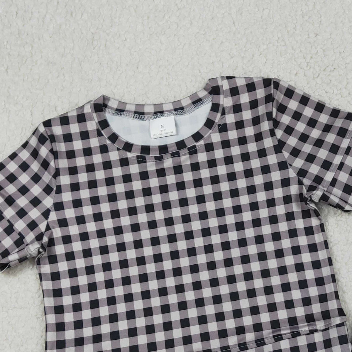 RTS NO MOQ GSSO3182 Baby Girls Black Checked Scallop Top And Shorts Set Short Sleeve Clothing Outfit for Little Girls