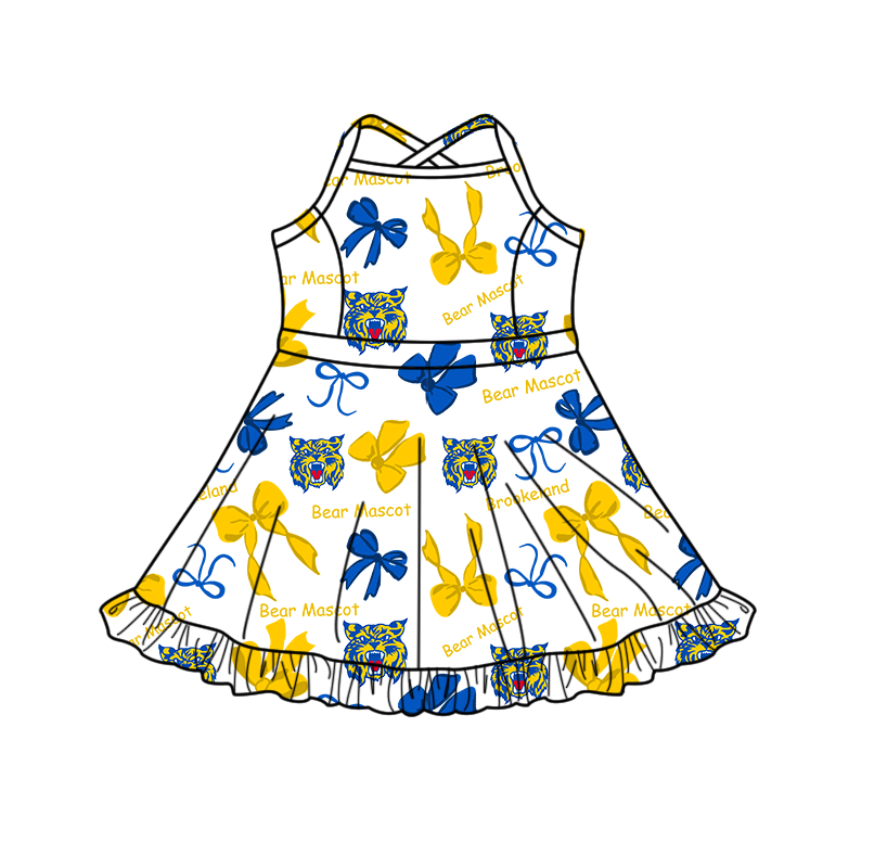 custom moq 5 mix size XY062605 Baby Girls Bows Print Strap Knee Length Skort Yoga Active Dress