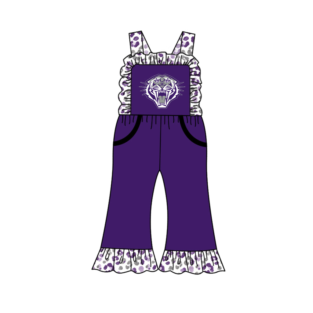 custom moq 5 mix size XY072401 Baby Girls Leopard Team Print Strap Casual Jumpsuit