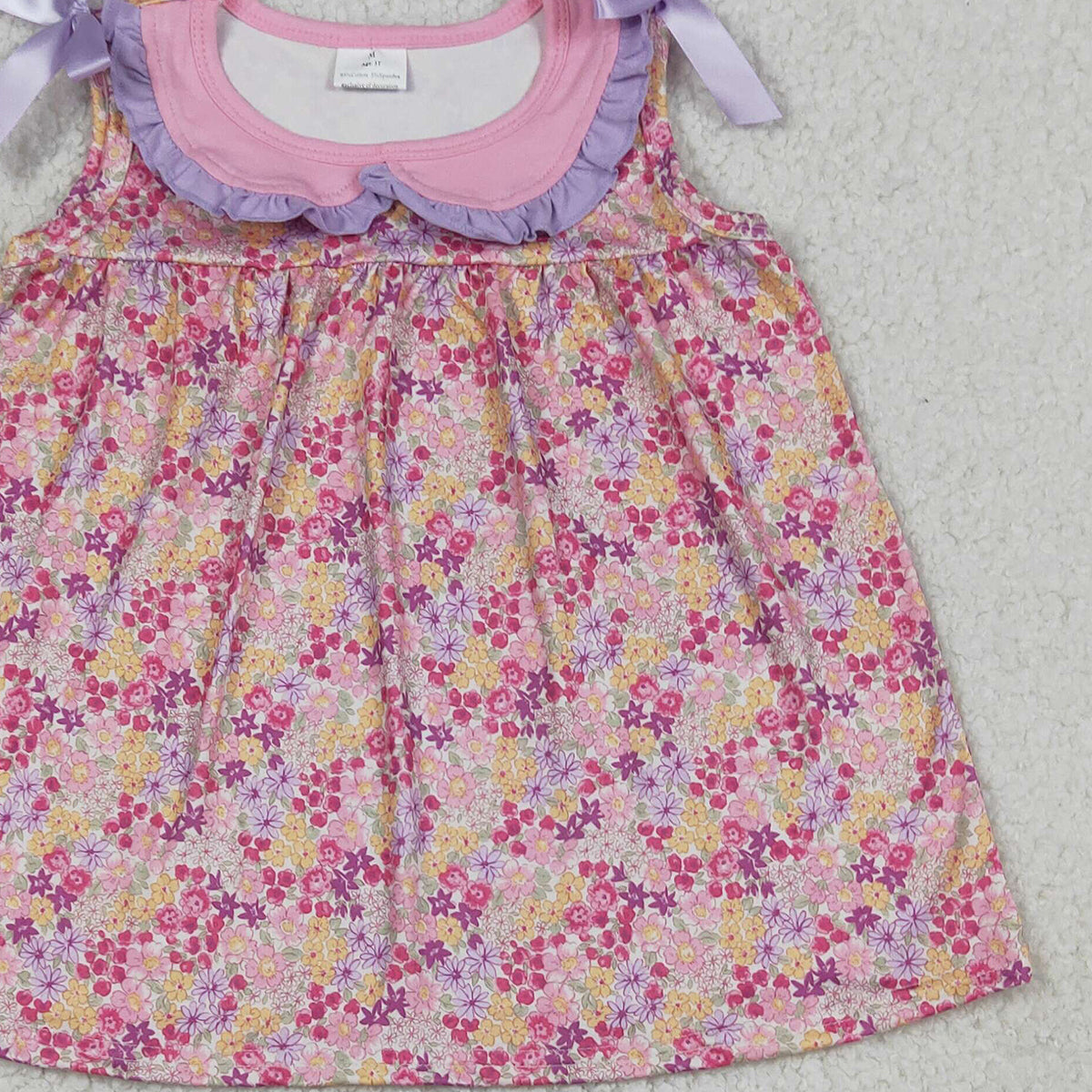 RTS NO MOQ GBO0507 Baby Girls Sleeveless Flowers Collar Tunic Bummies Outfit Set Cute Baby Girl Clothing Set