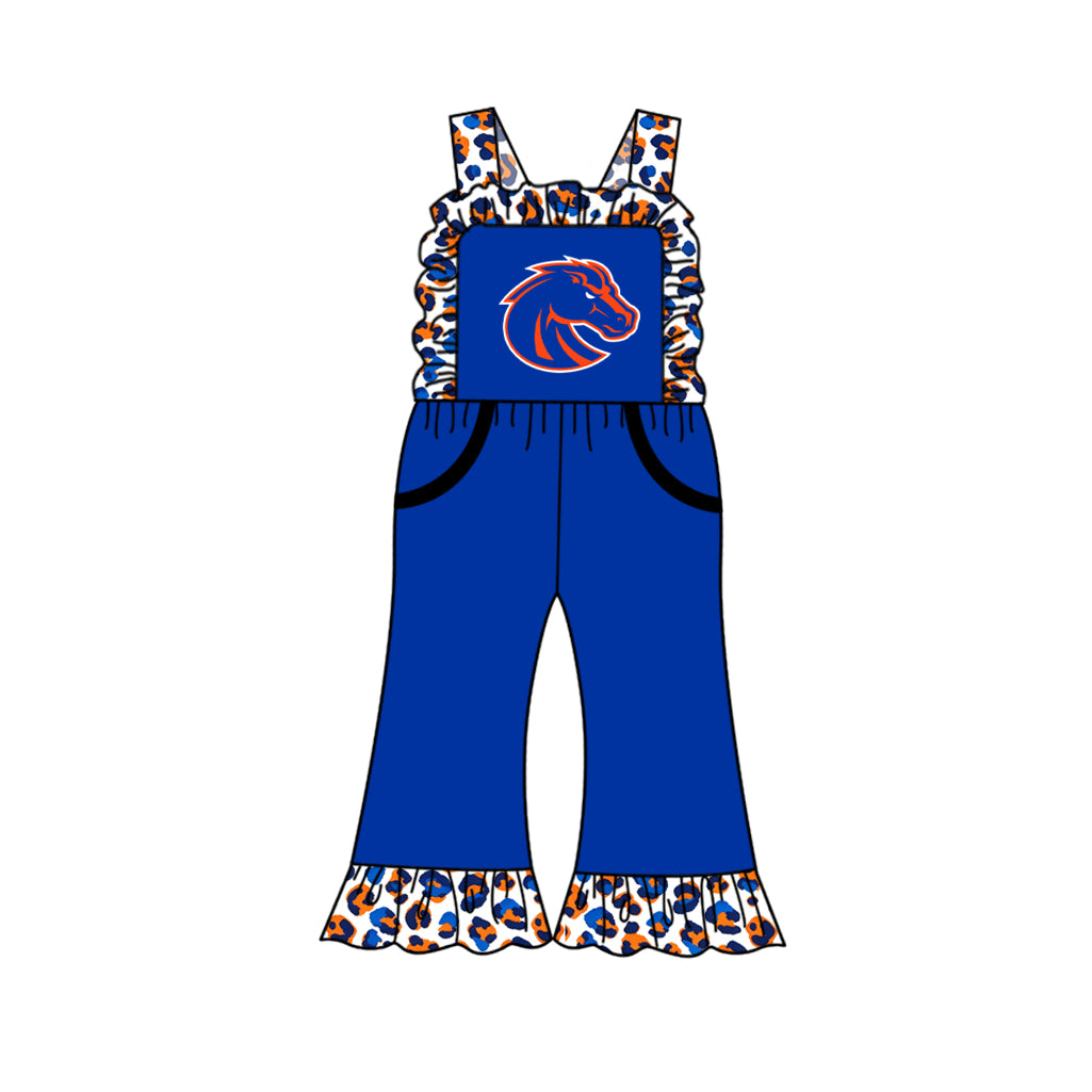 custom moq 5 mix size  XY072505 Baby Girls Leopard Team Print Strap Summer Jumpsuit