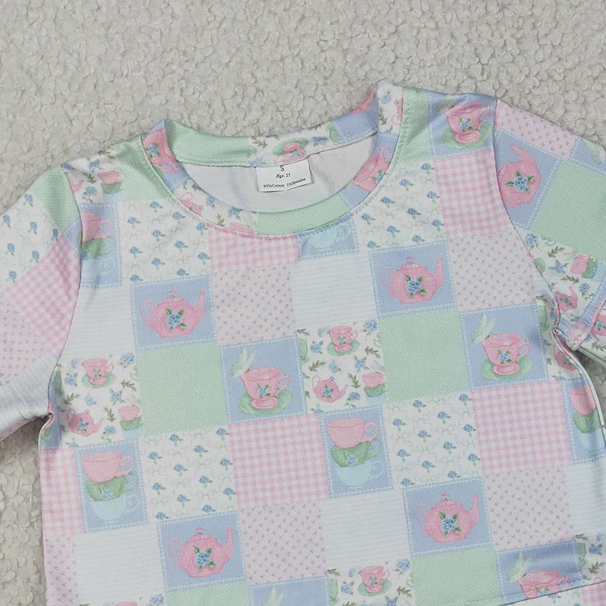 RTS NO MOQ GSSO3229 Baby Girls Colorful Flowers Checked Top with Scallop Shorts Outfit Set