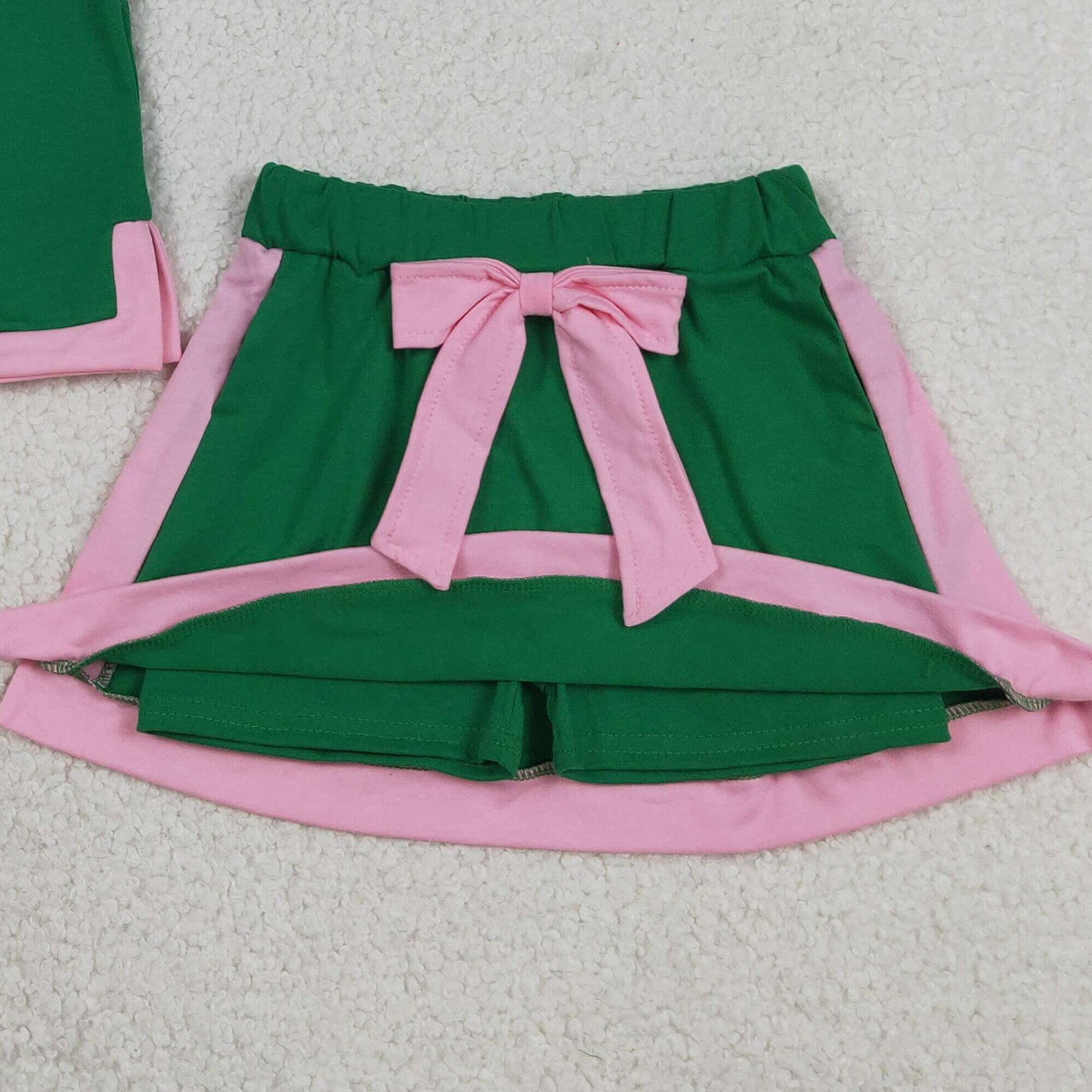 RTS NO MOQ cotton GSD3830 Baby Girls Cute Green Sleeveless Vest Top Skirt Shorts Two Piece Set