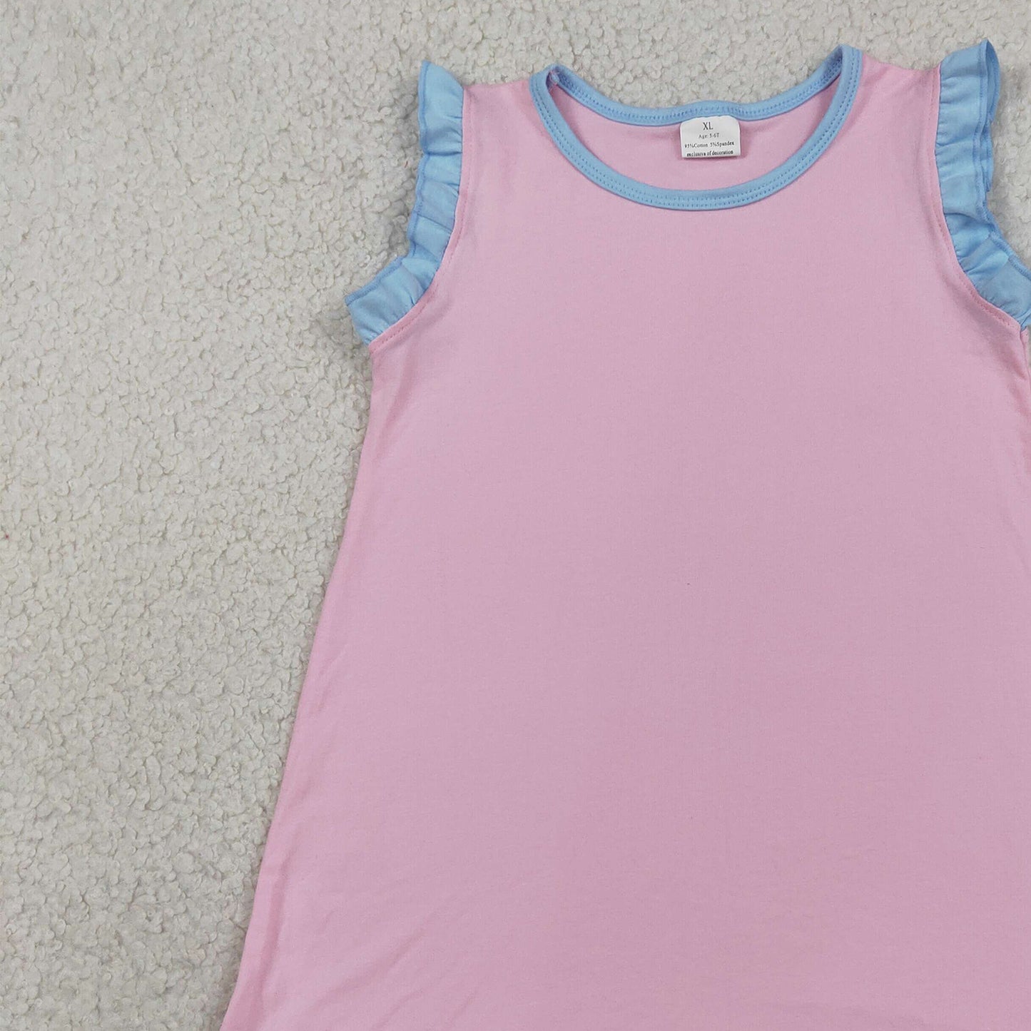 RTS NO MOQ cotton GSD4044 Baby Girls Pink And Blue Scallop Sleeveless Knee Length Dress