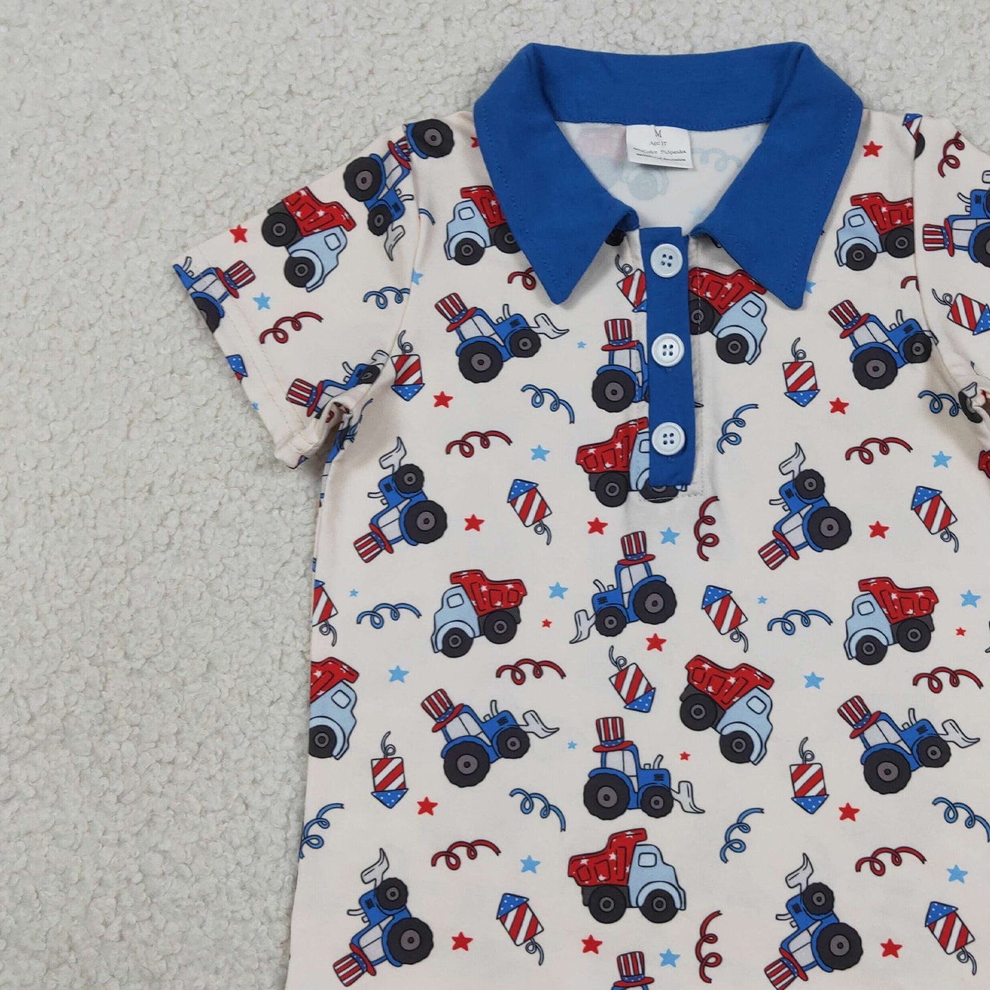 RTS NO MOQ BT1163 milk silk Baby Boys 4th of July Construction Button Polo Shirts Top
