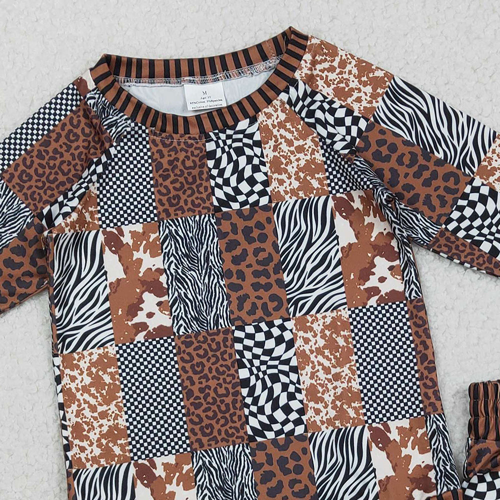 RTS NO MOQ GLS0079 Baby Girls Western Style Clothes Set Leopard Cow Print Checked Top with Shorts Cute Animal Pattern Outfit for Infants