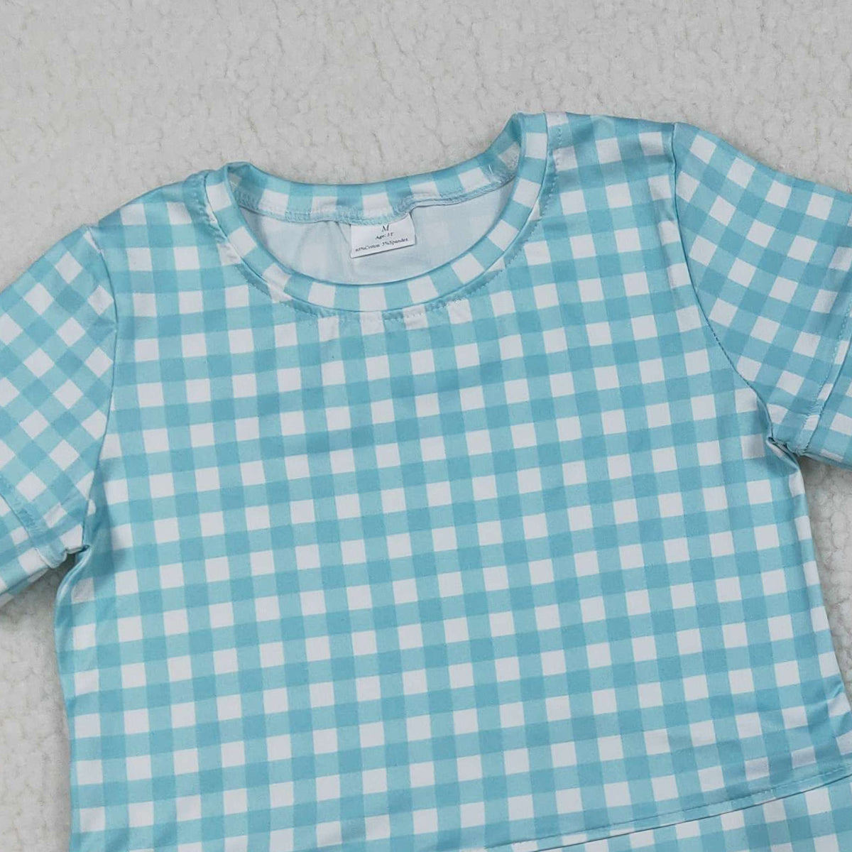 RTS NO MOQ GSSO3190 Baby Girls Blue Checked Shirt Top with Scallop Trim And Short Sleeve Matching Shorts Outfit Set