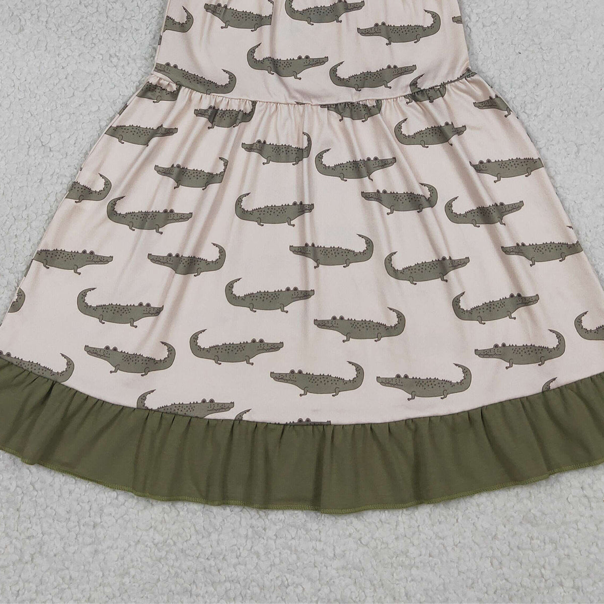 RTS NO MOQ GSD1212 Baby Girls Strap Crocodile Print Ruffle Knee-Length Dresses for Kids