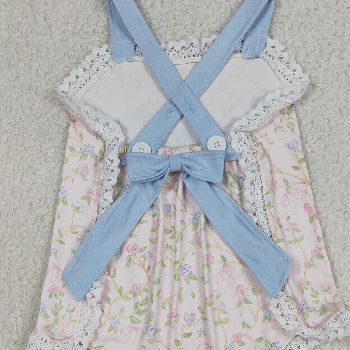 RTS NO MOQ SR3461 Baby Girls Plaid Flowers  Strap Ruffle Back Bow Rompers
