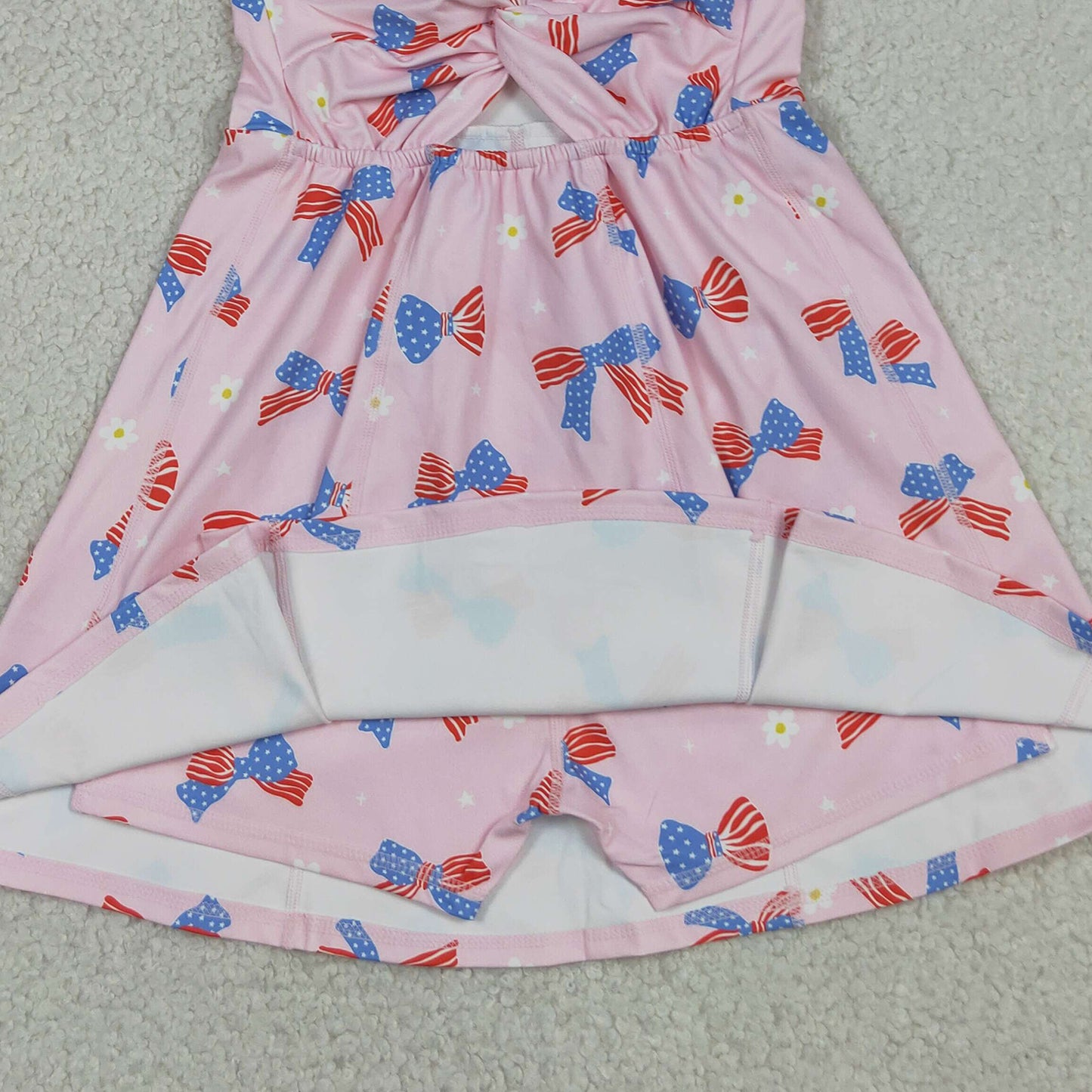 RTS NO MOQ yoga fabric GSD3748 Baby Girls 4th of July Flower Flag Bow Yoga Knee Dress