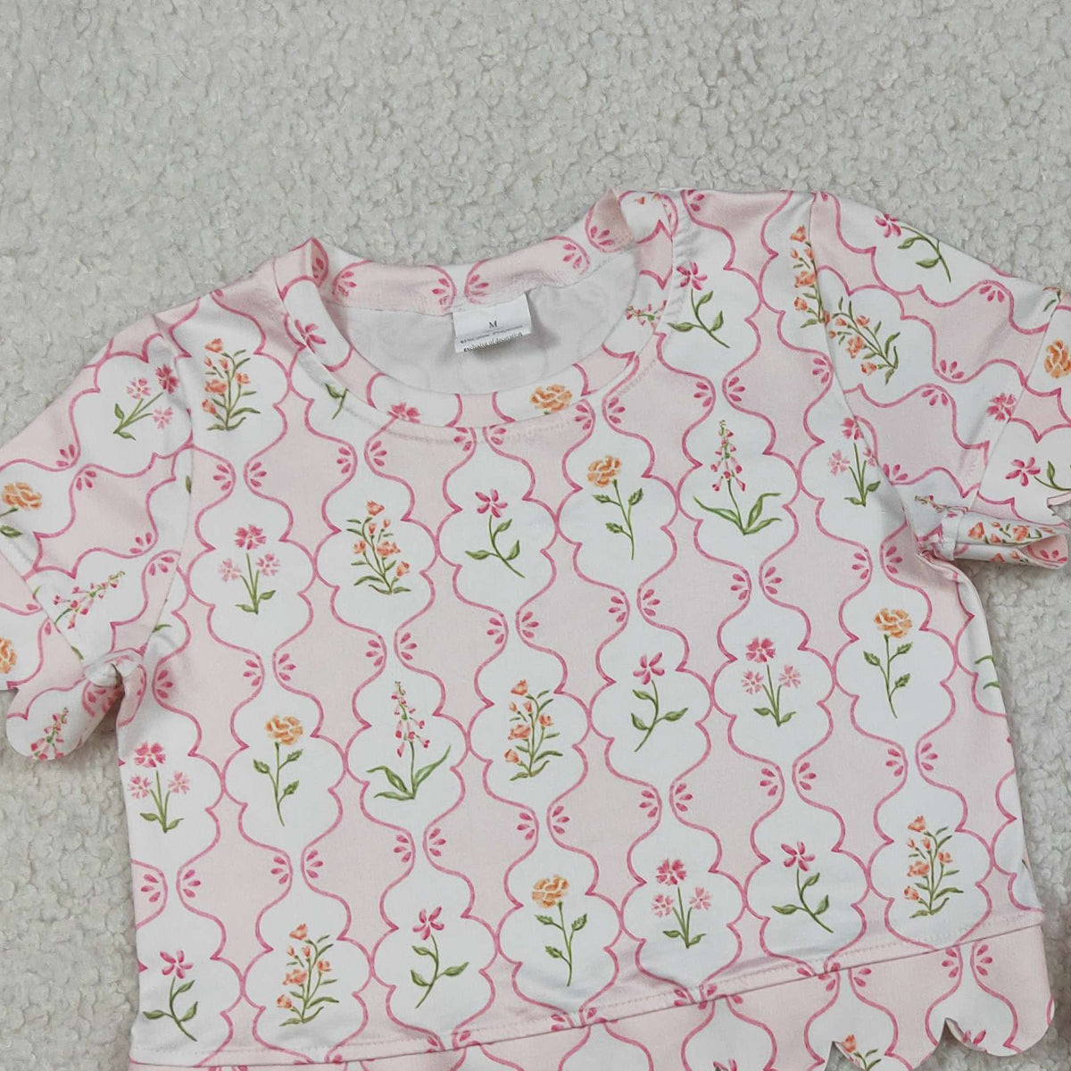 RTS NO MOQ GSSO3271 Baby Girls Colorful Flowers Checked Scallop Top And Shorts Set Cute Outfit Baby Girl Clothing Set