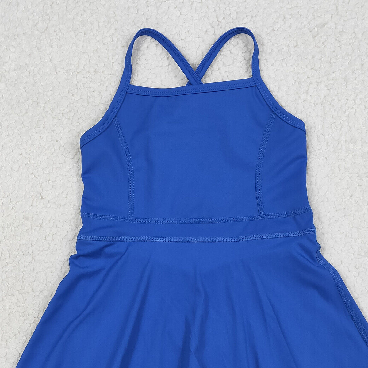 RTS NO MOQ S0551 Baby Girls Royal Blue Knit Knee-Length Active Wear Athletic Dresses