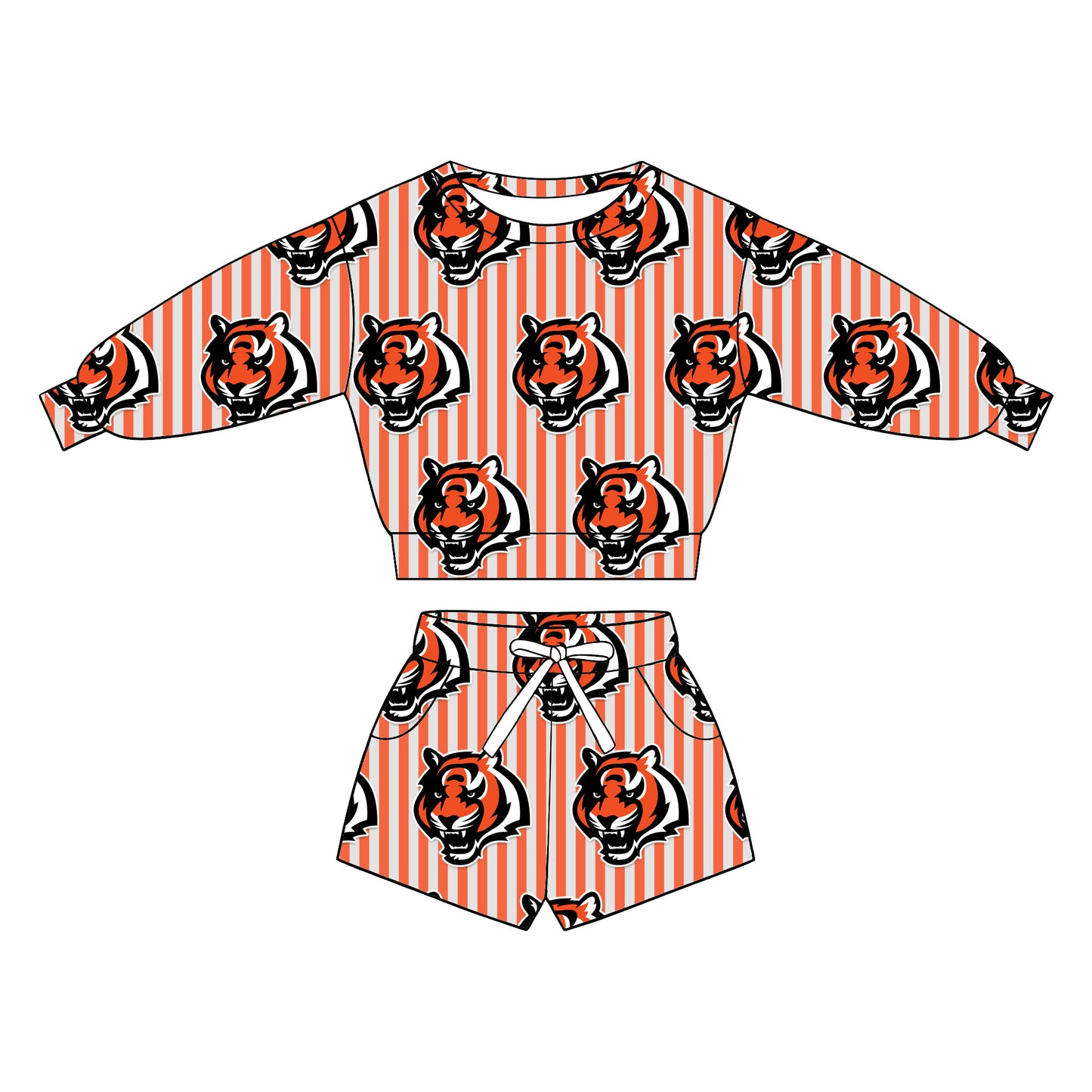 custom moq 5 mix size XY071405 Baby Kids Stripe Long Sleeve Top Drawstring Shorts Clothes Set