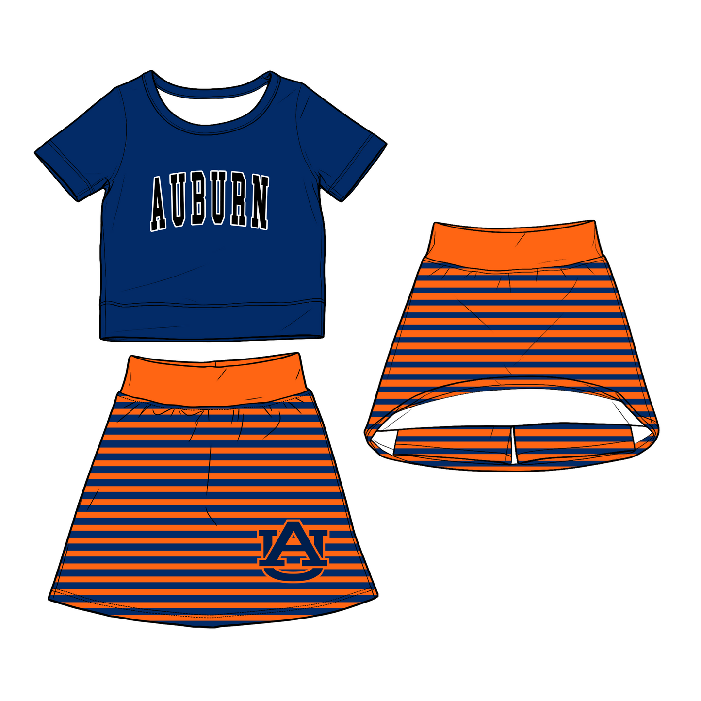 custom moq 5 mix size XY062503 Baby Girls Cute Short Sleeve Top Striped Skirt  Outfit Set