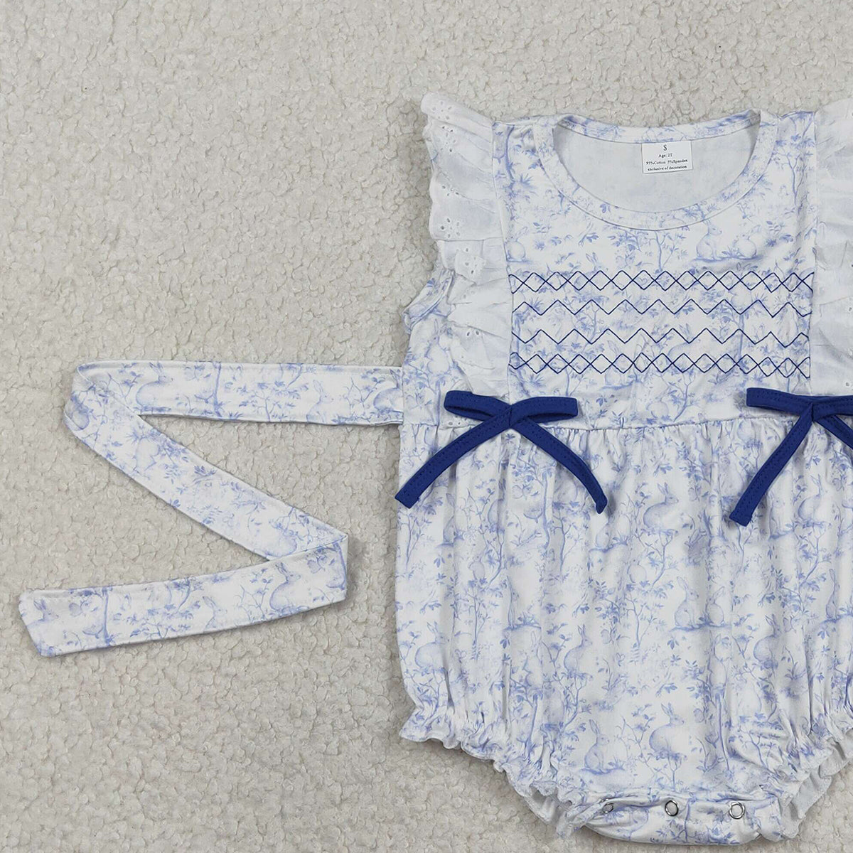 RTS NO MOQ SR3219 Embroidery Baby Girls Sleeveless Rompers with Rabbits Flowers Easter Ruffle Summer Outfit