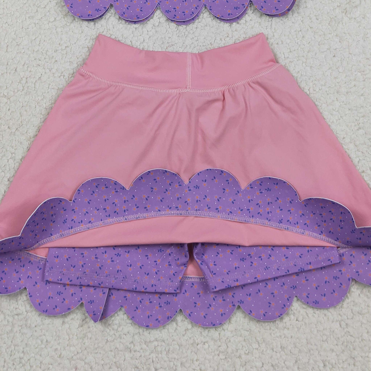 RTS NO MOQ yoga fabric GSD3319 Baby Girls Pink Purple Vest With Bows And Skort Scallop Trim Yoga Outfit