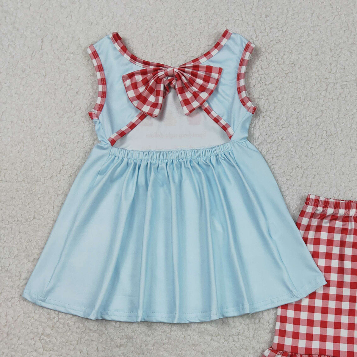 RTS NO MOQ GSSO2544 Baby Girls Red Checked Sleeveless Tunic with Ruffle Short Clothes Set Cute Baby Outfit for Girls
