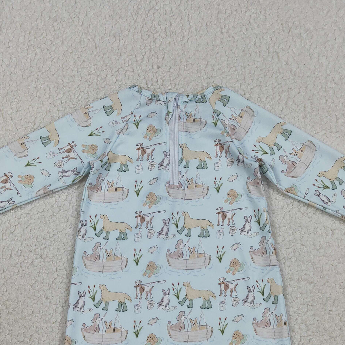 RTS NO MOQ S0701 Baby Boys Hunting Swimming Suit with Dog Print Back Zipper for Infants