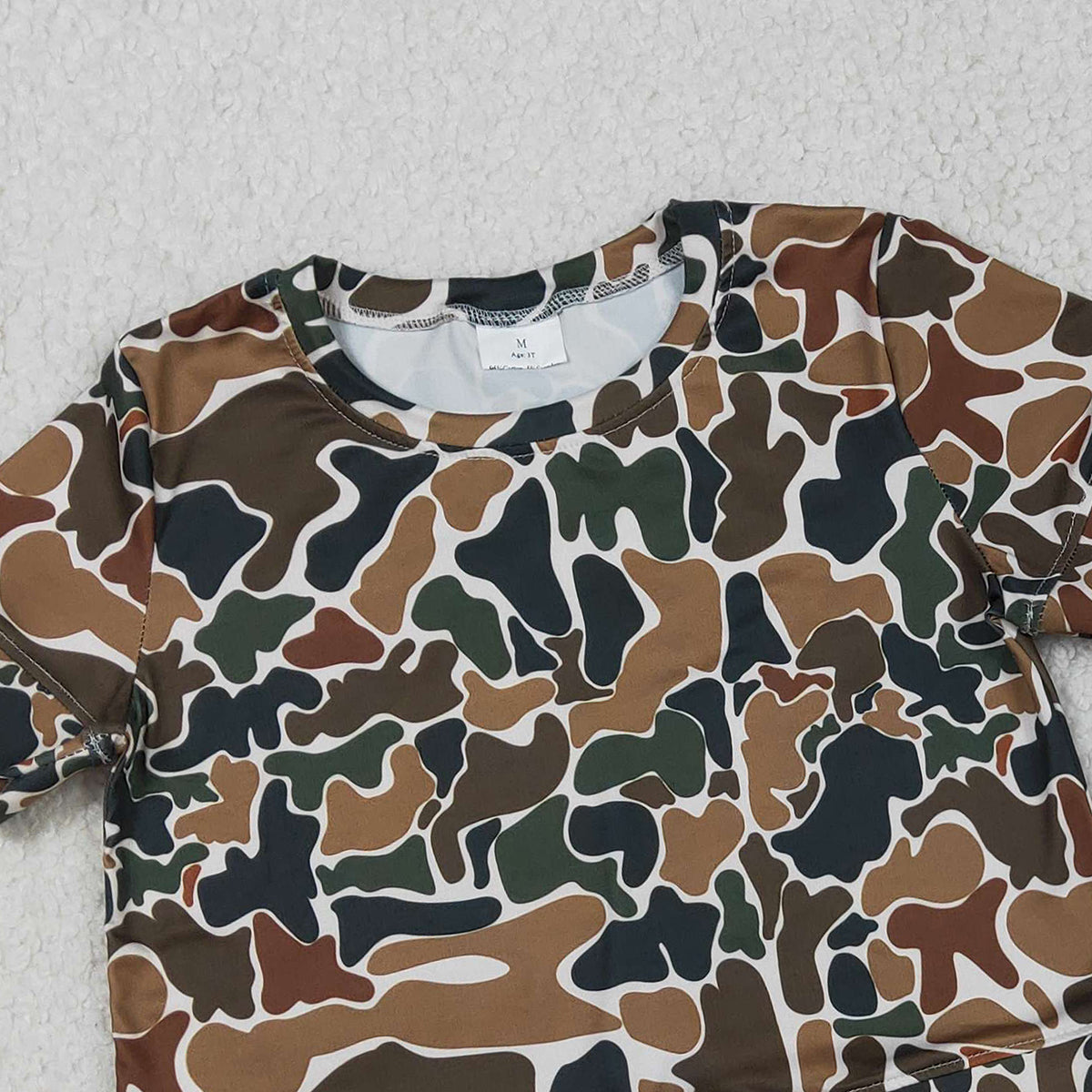 RTS NO MOQ GSSO3228 Baby Girls  Brown Camouflage Print Top with Scallop Shorts Outfit Set for Infants