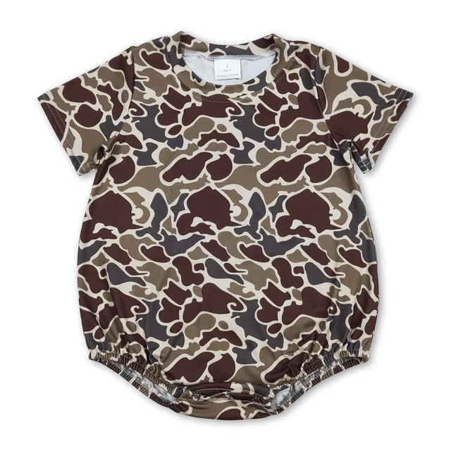 RTS NO MOQ Sibling Baby Boys Short Sleeves Southern Camo Rompers