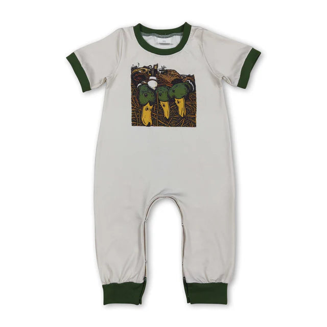 RTS NO MOQ Sibling Baby Boys Deer Fish Ducks Hunting Footie Rompers
