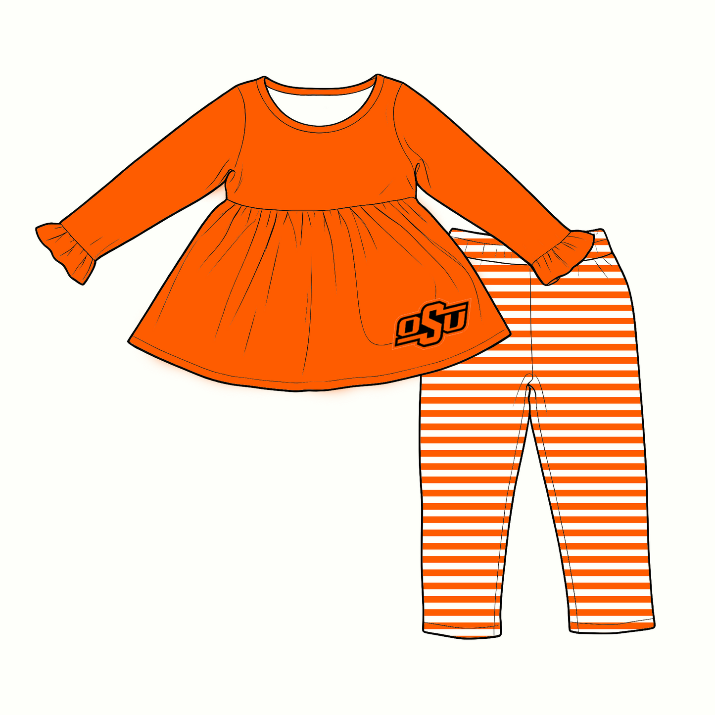 custom moq 5 mix size XY070303 Baby Kids Orange Top And Pants Daily Clothes Sets