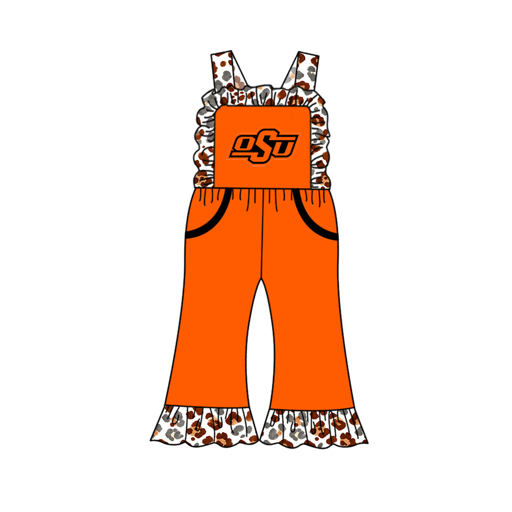 custom moq 5 mix size XY072401 Baby Girls Leopard Team Print Strap Casual Jumpsuit