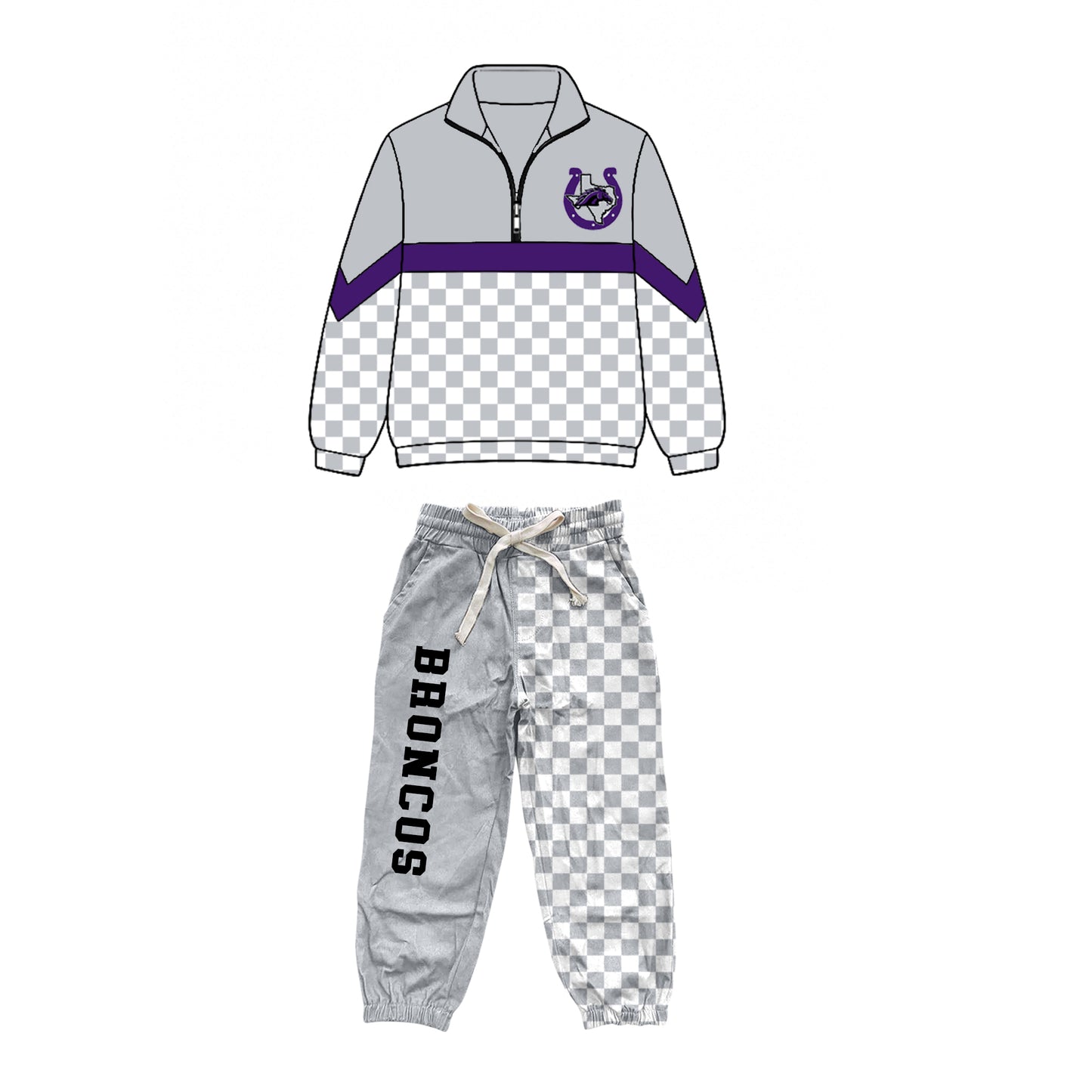 custom moq 5 mix size  XY072105 Baby Kids Checked Patchwork Zipper Long Sleeve Pullover Top Pants Team Clothes Set