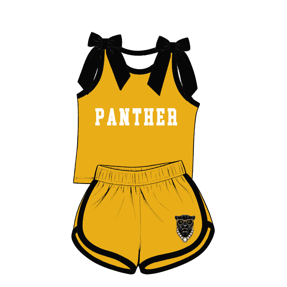 custom moq 5 mix size XY071805 Baby Girls Letter Printed Bow Sleeveless Top Shorts Summer Team Clothes Set