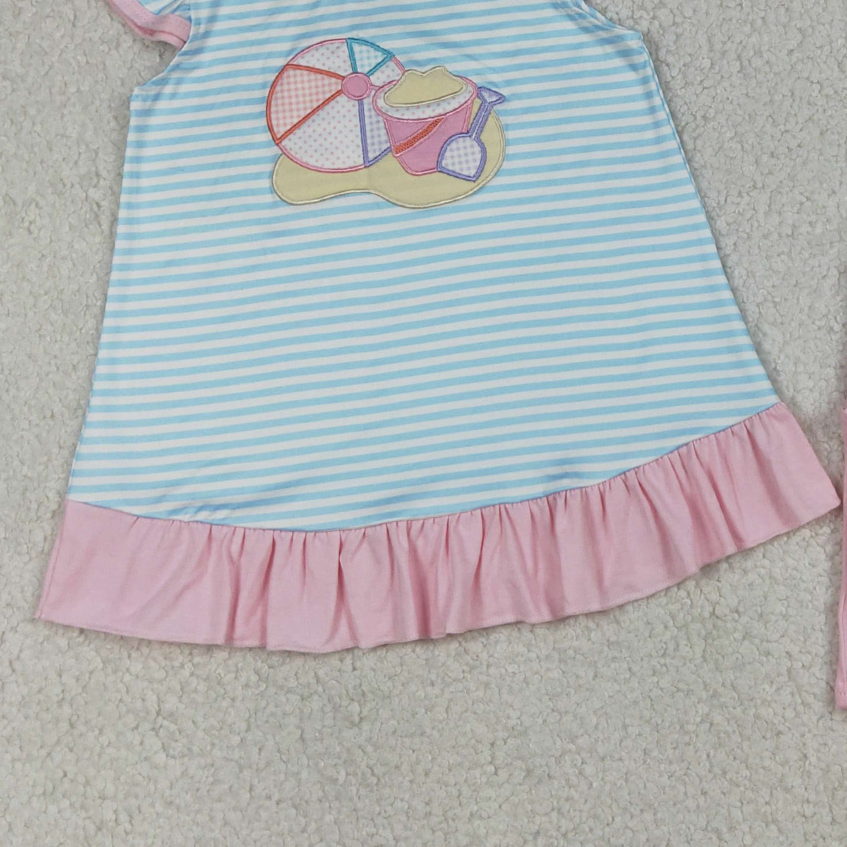 RTS NO MOQ GSSO3109 Baby Girls Blue Stripe Tunic And Shorts Set with Pockets Embroidery for Little Girls