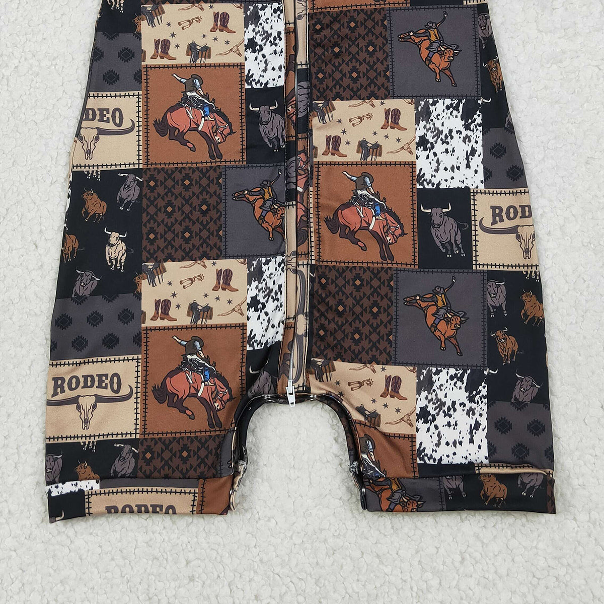RTS NO MOQ SR3545 Baby Boys Western Zipper Rompers Horse Rodeos Aztec Checked Print Cute Baby Outfit