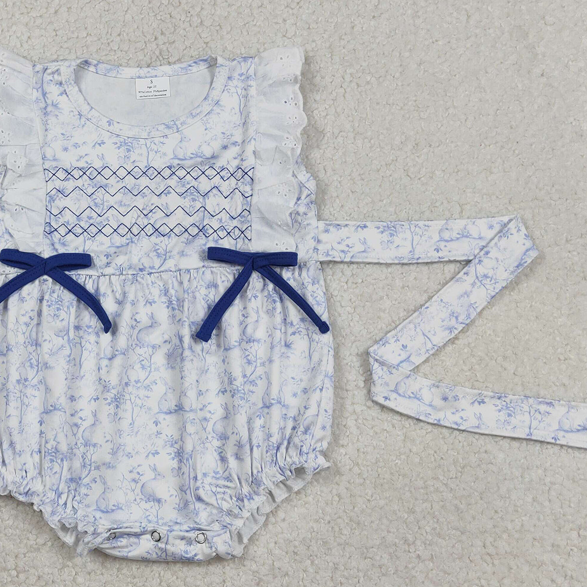 RTS NO MOQ SR3219 Embroidery Baby Girls Sleeveless Rompers with Rabbits Flowers Easter Ruffle Summer Outfit