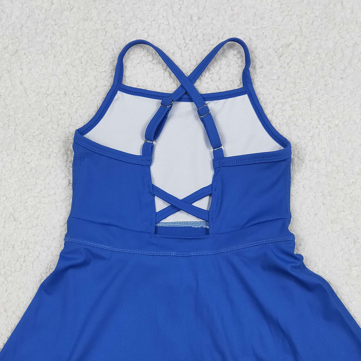 RTS NO MOQ S0551 Baby Girls Royal Blue Knit Knee-Length Active Wear Athletic Dresses