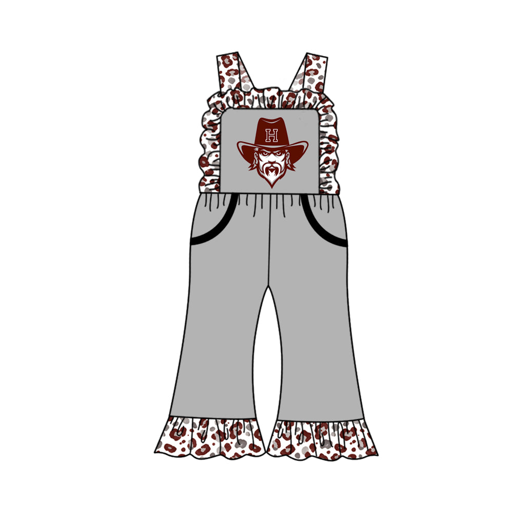 custom moq 5 mix size  XY072505 Baby Girls Leopard Team Print Strap Summer Jumpsuit