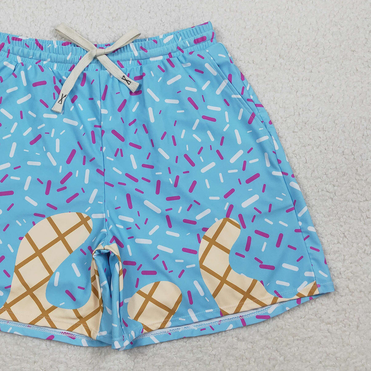 RTS NO MOQ S0578 Adult Men's Blue Drip Sprinkles Team Swimming Trunks Bottom