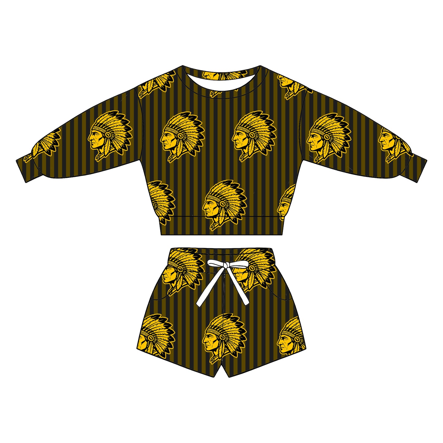 custom moq 5 mix size XY070105 Baby Kids Stripe Long Sleeve Crew Neck Top Drawstring Shorts Team Outfit Set