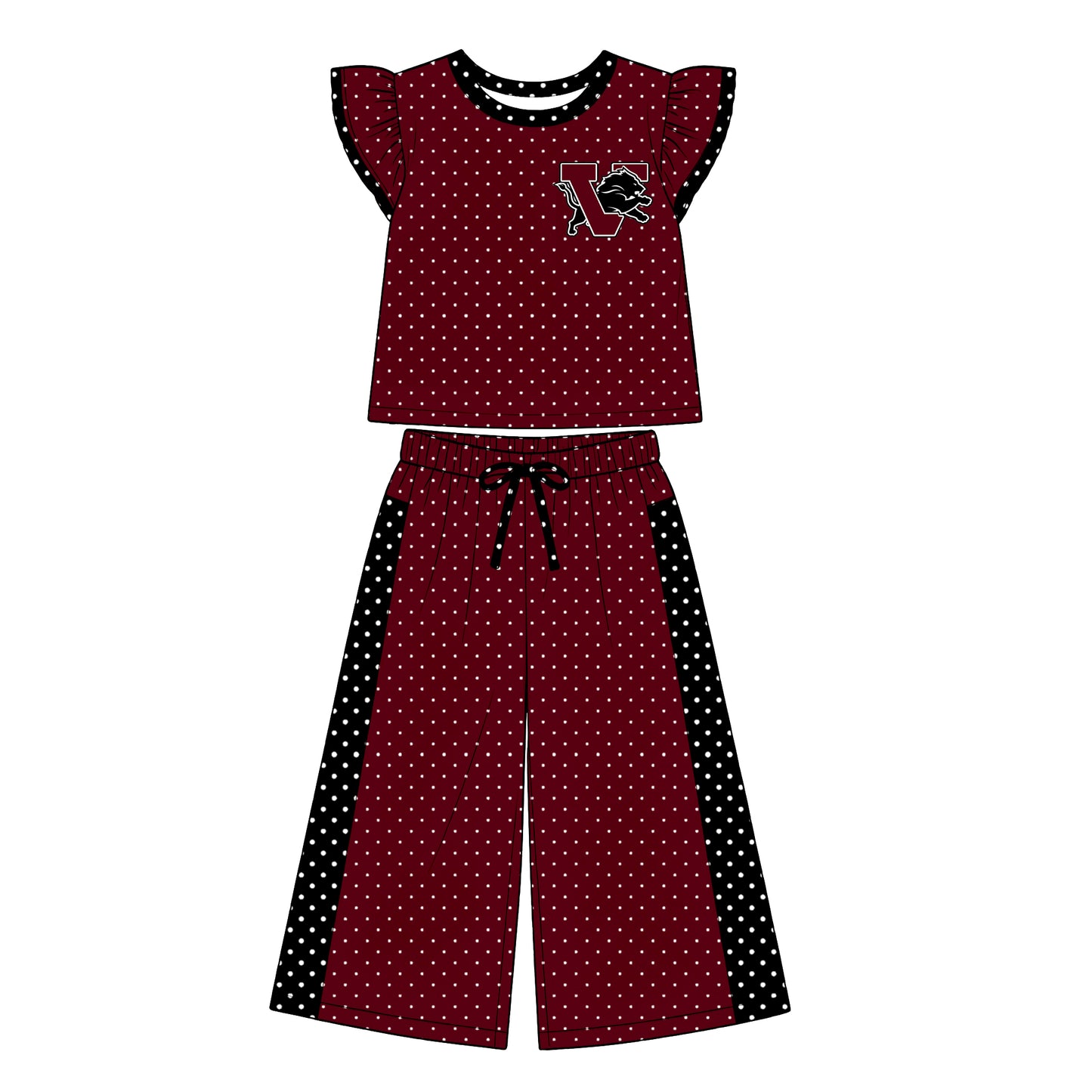 custom moq 5 mix size XY072005 Baby Girls Polka Dots Flutter Sleeve Top Bell Bottom Flare Pants Team Casual Set