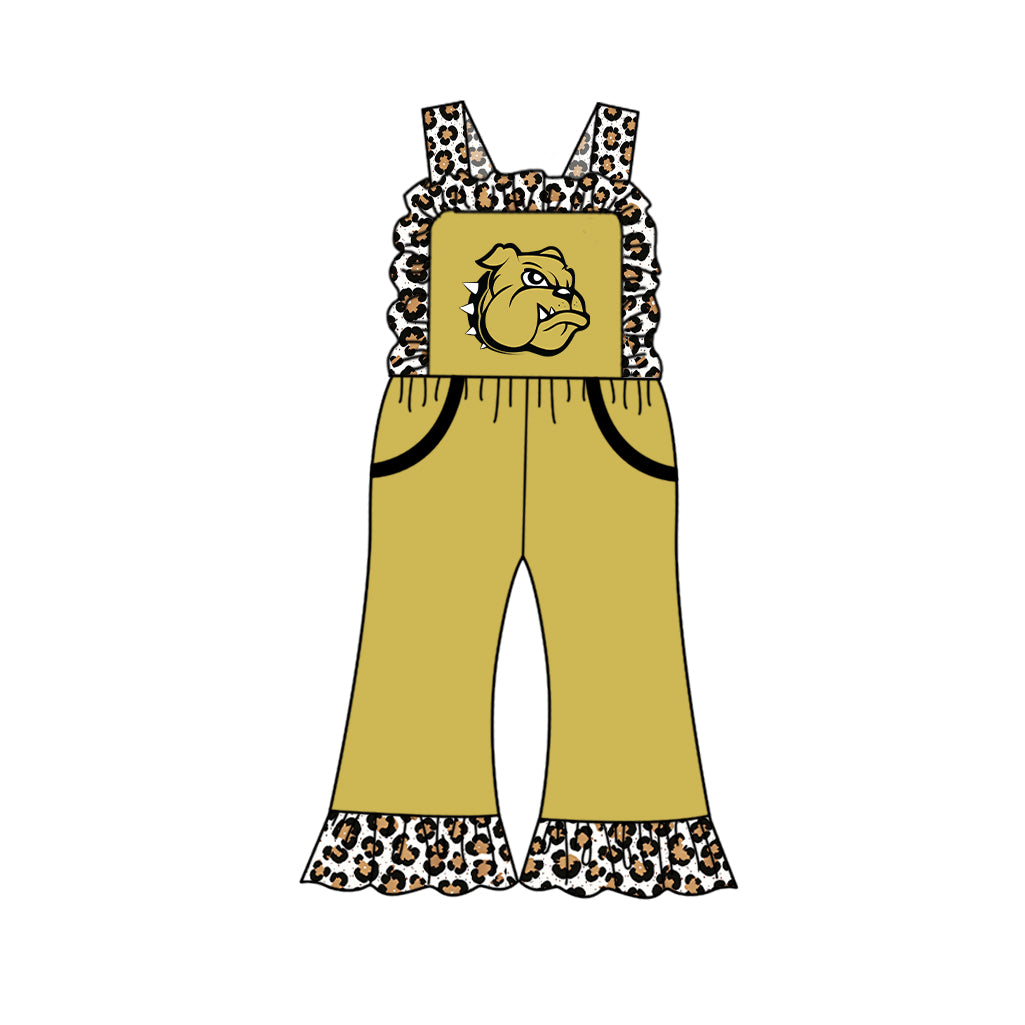 custom moq 5 mix size XY072305 Baby Girls Leopard Team Print Strap Jumpsuit