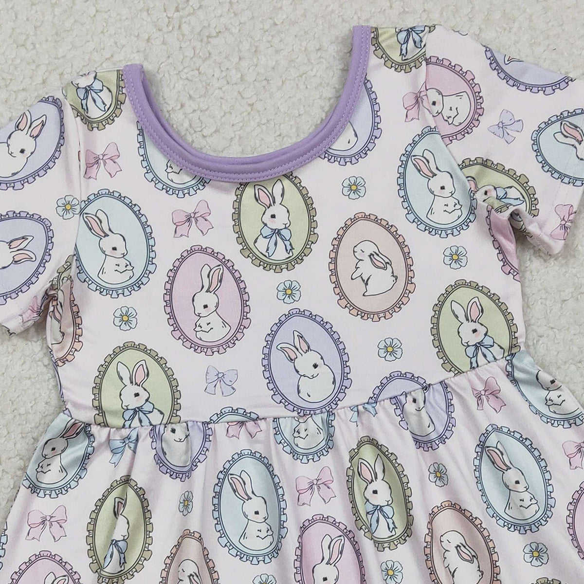 RTS NO MOQ GSD2863 Baby Girls Easter Ruffle Knee-Length Dresses with Bows And Rabbits
